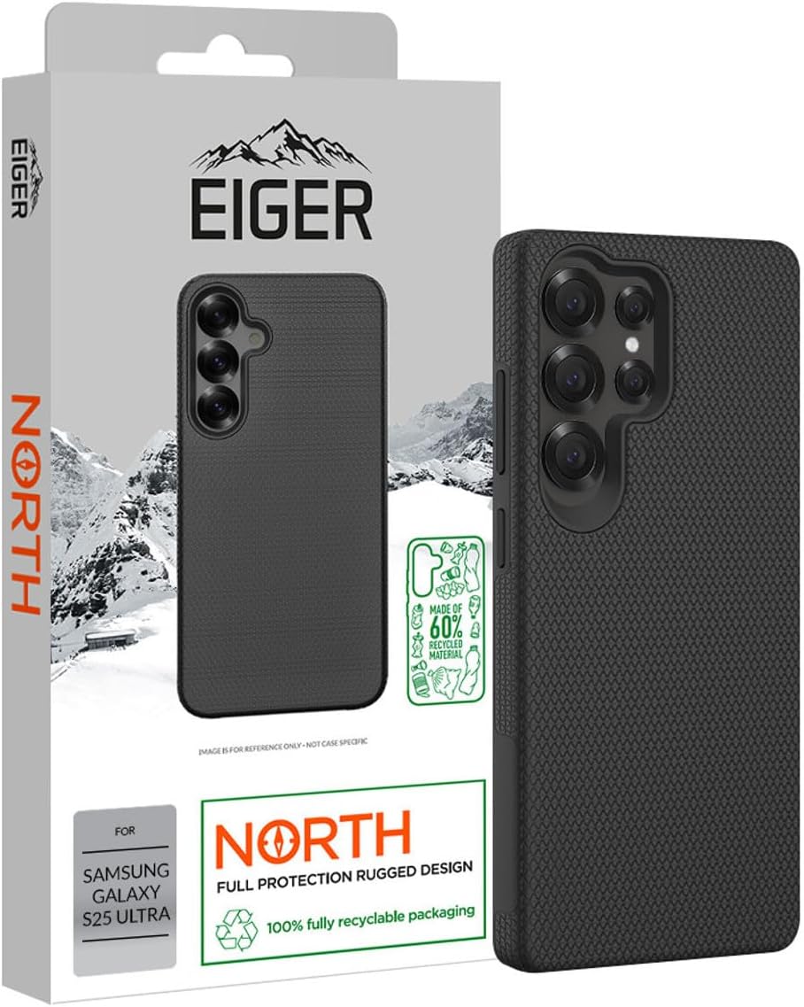 EIGER - Coque Rigide Noire Ultra-renforcée Polycarbonate *Drop-Test 4 Metres* pour Samsung Galaxy S25 Ultra