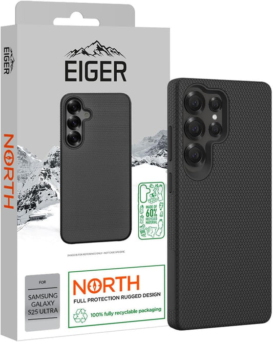 EIGER - Coque Rigide Noire Ultra-renforcée Polycarbonate *Drop-Test 4 Metres* pour Samsung Galaxy S25 Ultra