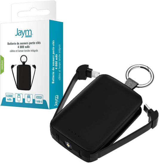 JAYM Batterie de Secours avec Lampe et Porte clé 4000 mAh