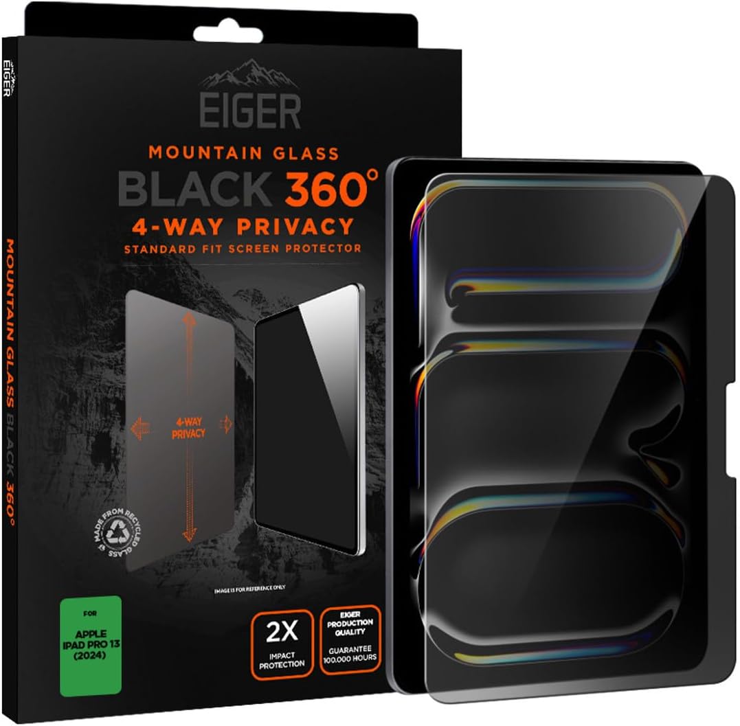 EIGER Mountain Glass - Verre Trempe Premium Asahi 2.5d Privacy 360° pour Apple Ipad Pro 13 (2024)