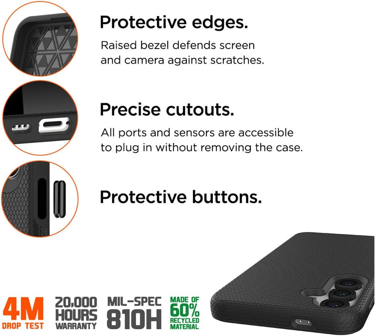 EIGER - Coque Rigide Noire Ultra-renforcée Polycarbonate *Drop-Test 4 Metres* pour Samsung Galaxy S24 Plus / S25 Plus