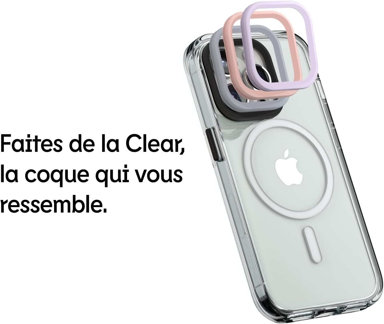 RhinoShield Coque Clear Compatible avec Magsafe pour [iPhone 12/12 Pro] | Force magnétique supérieure, Haute Transparence et résiste au jaunissement. Personnalisable - Contour objectifs Photo Noir