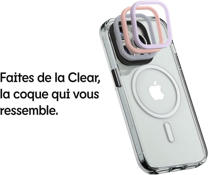RhinoShield Coque Clear Compatible avec Magsafe pour [iPhone 12/12 Pro] | Force magnétique supérieure, Haute Transparence et résiste au jaunissement. Personnalisable - Contour objectifs Photo Noir