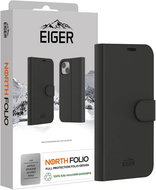 EIGER - Coque pour Apple iPhone 16 Pro Max - Protection complète Contre Les intempéries - Noir Mat