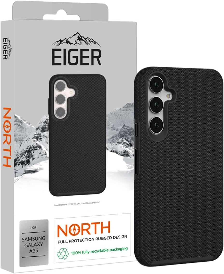 EIGER - Coque Rigide Noire Ultra-renforcée Polycarbonate *Drop-Test 4 Metres* pour Samsung Galaxy A35 5G