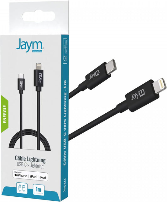 JAYM Câble USB C 1M - Charge Rapide [Certifié MFi] pour iPhone 14/13/13PRO/12/12 Pro Max/12 Mini/11/11PRO/XS/XR/X/8/8Plus/iPad