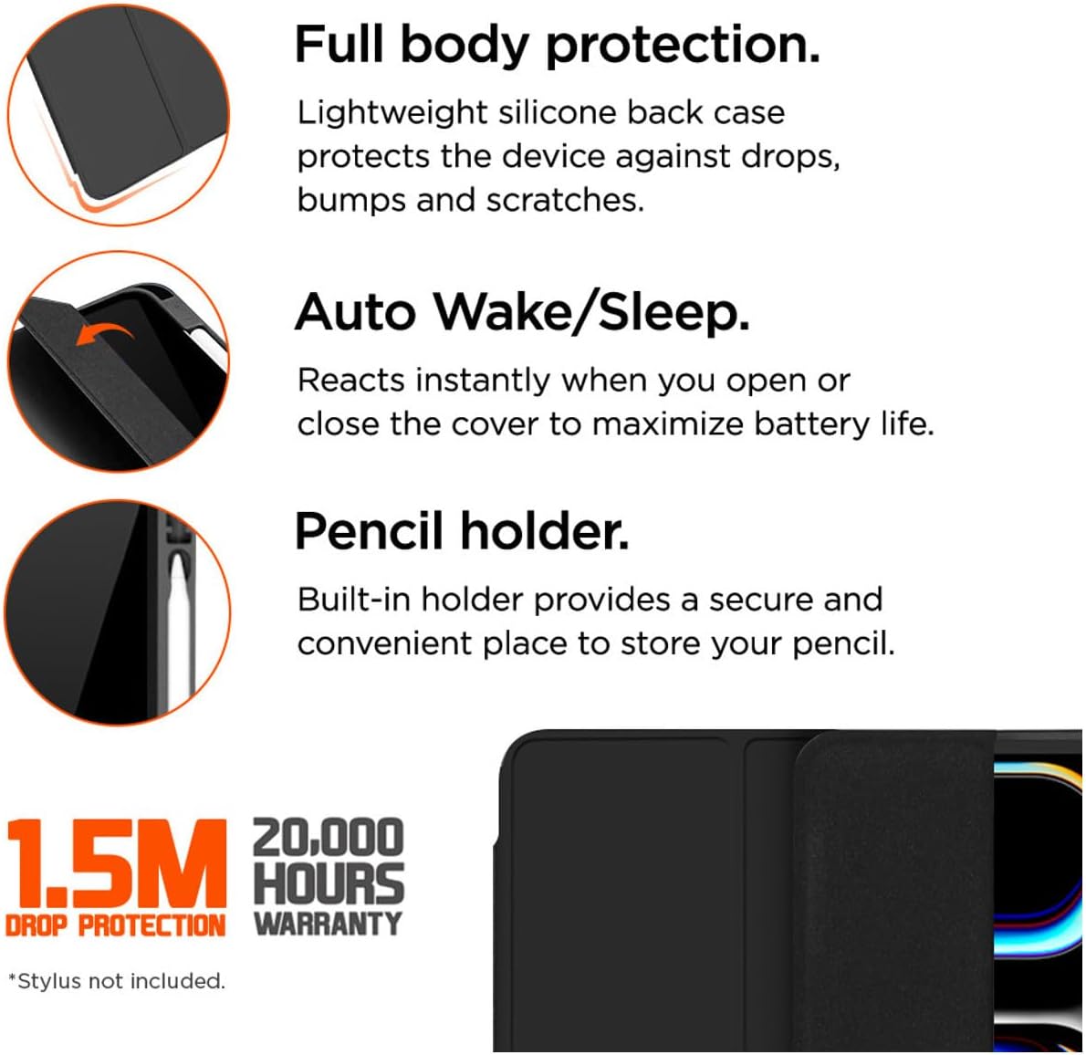 EIGER Etui Folio Noir Stand Magnetique Renforcé avec Emplacement Stylet pour Samsung Galaxy Tab A9