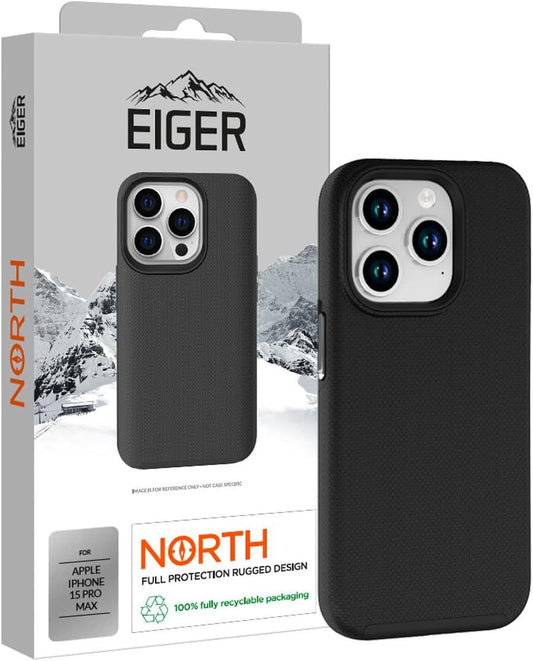 EIGER - Coque Rigide Noire Ultra-renforcée Polycarbonate *Drop-Test 4 Metres* pour IPHONE 15 Pro Max