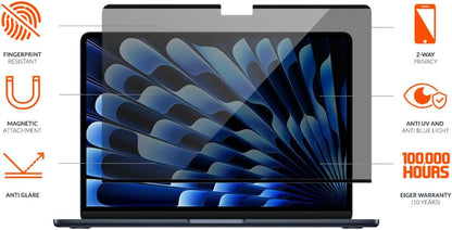 EIGER Mountain Glass - Verre Trempe Premium 2.5d Privacy pour Macbook Air 15 Pouces (2023-2025)