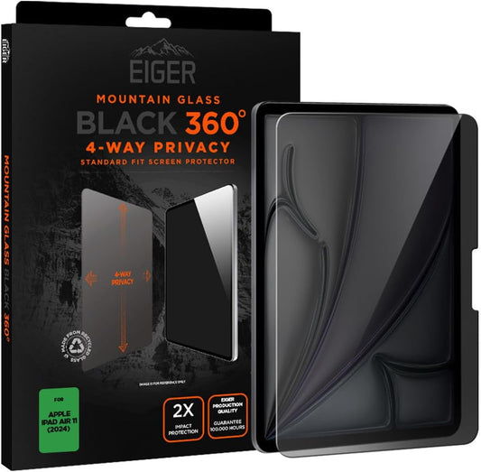 EIGER Mountain Glass - Verre Trempe Premium Asahi 2.5d Privacy 360° pour Apple Ipad Air 11 (2024)