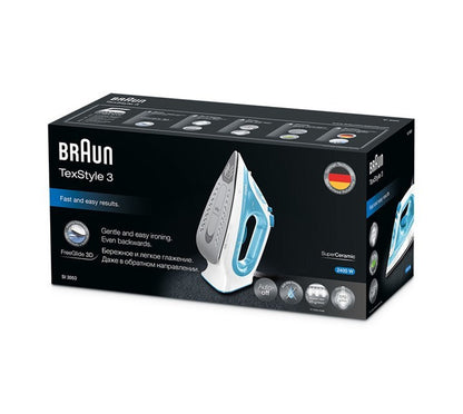 Braun TexStyle 3 Steam Iron SI 3053 Blue Semelle en céramique 2400 W Bleu