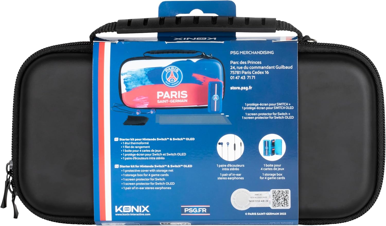Konix PSG Pack d'accessoires Gaming Starter Kit Nintendo Switch, Switch Lite et Switch OLED - Housse - Verre trempé - Boîtier Jeux - Écouteurs
