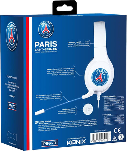 Konix PSG Casque Gaming Filaire pour PC, PS4, PS5, Switch, Xbox One et Series X|S - Microphone 45° - Câble 1,5 m - Prise Jack 3,5 mm - Blanc et Bleu