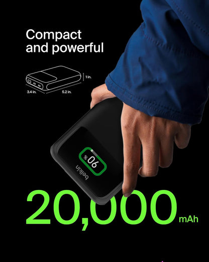 Belkin BoostCharge Batterie Externe 3 Ports pour Ordinateur Portable (20K, Ports USB-C et USB-A, USB-C Power Delivery, pour MacBook, iPhone 16 (Tous modèles), iPad Pro, Galaxy S24, etc., Noir