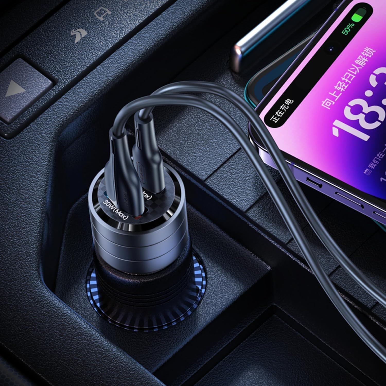 Chargeur Voiture Ultra-Rapide 95w : USB-C PD 65W + USB-A QC 30W - Noir - USAMS