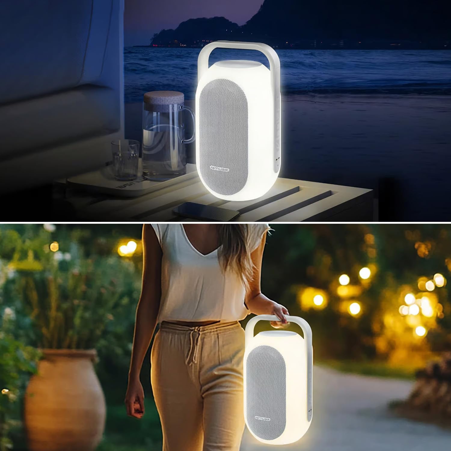 Pickering Enceinte Autonome 60W Lumières Couleurs intégrées, Bluetooth - 5 Sons de la Nature - Anti-éclaboussures IPX4 - Mains Libres