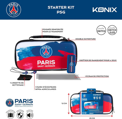 Konix PSG Pack d'accessoires Gaming Starter Kit Nintendo Switch, Switch Lite et Switch OLED - Housse - Verre trempé - Boîtier Jeux - Écouteurs