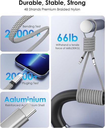 JAYM Cable Charge & Synchro USB-c vers Lightning Pd 3.0 (27w) - Magnétique Format Plat - Longueur 1.5m - Gris
