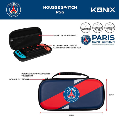 Konix PSG Housse de Protection et Transport pour Consoles Nintendo Switch, Switch Lite et Switch OLED - Rangement 8 Jeux - Bleu Marine et Rouge