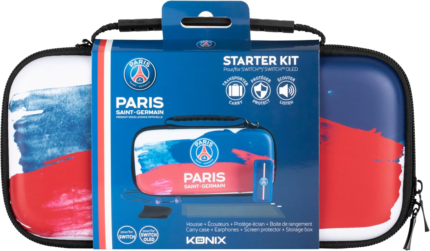 Konix PSG Pack d'accessoires Gaming Starter Kit Nintendo Switch, Switch Lite et Switch OLED - Housse - Verre trempé - Boîtier Jeux - Écouteurs