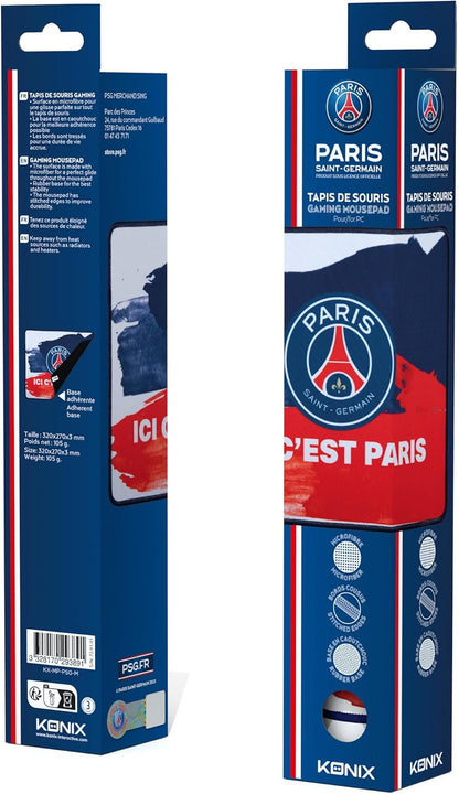 Konix PSG Tapis de Souris Gaming 32 x 27 cm - Surface en Silicone 3D Ultra Fine - Base antidérapante - Motif Ici C'est Paris