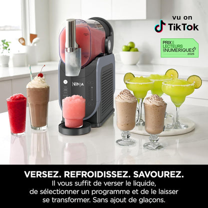 Ninja SLUSHi Machine à boissons glacées, granités, cocktails, frappés, milkshakes et jus glacés, vu on TikTok, sans glace ni préparation requises, capacité 1,9 l, bleu et gris FS301EU