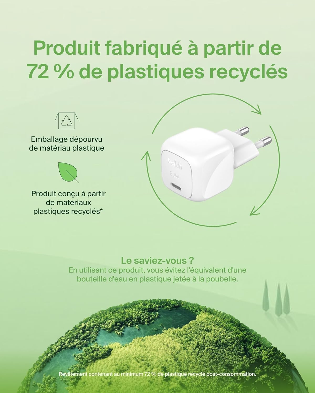 Belkin Chargeur Secteur Compact BoostCharge 30 W (USB-C Power Delivery, Recharge Rapide pour Apple iPhone, Samsung Galaxy, iPad, AirPods, tablettes, etc., câble USB-C vers C Inclus, Blanc)