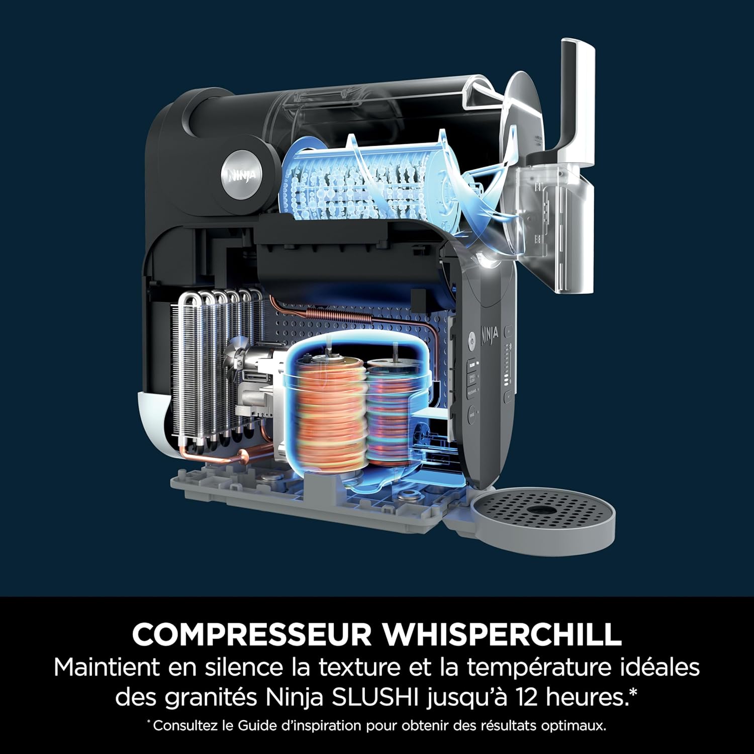 Ninja SLUSHi Machine à boissons glacées, granités, cocktails, frappés, milkshakes et jus glacés, vu on TikTok, sans glace ni préparation requises, capacité 1,9 l, bleu et gris FS301EU