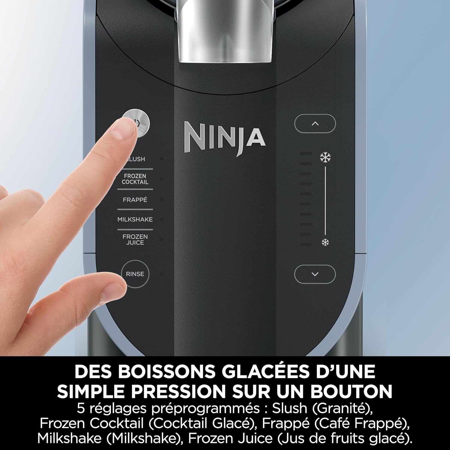 Ninja SLUSHi Machine à boissons glacées, granités, cocktails, frappés, milkshakes et jus glacés, vu on TikTok, sans glace ni préparation requises, capacité 1,9 l, bleu et gris FS301EU