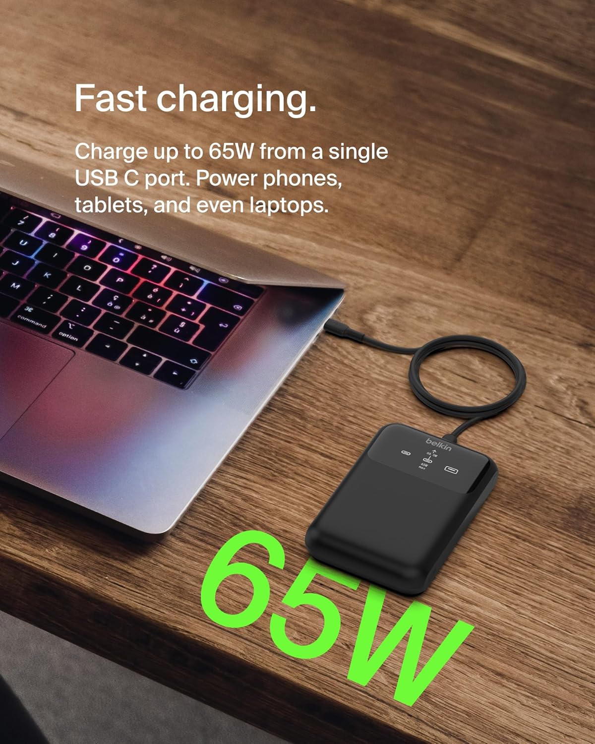 Belkin BoostCharge Batterie Externe 3 Ports pour Ordinateur Portable (20K, Ports USB-C et USB-A, USB-C Power Delivery, pour MacBook, iPhone 16 (Tous modèles), iPad Pro, Galaxy S24, etc., Noir