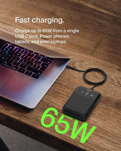Belkin BoostCharge Batterie Externe 3 Ports pour Ordinateur Portable (20K, Ports USB-C et USB-A, USB-C Power Delivery, pour MacBook, iPhone 16 (Tous modèles), iPad Pro, Galaxy S24, etc., Noir