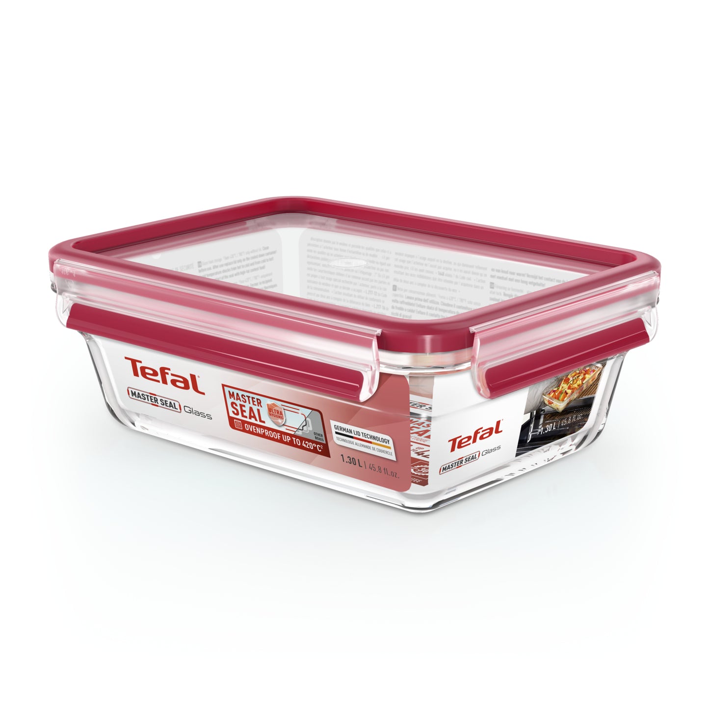 Tefal MasterSeal N10410 Rectangulaire Boîte 1,3 L Rouge, Transparent 1 pièce(s)