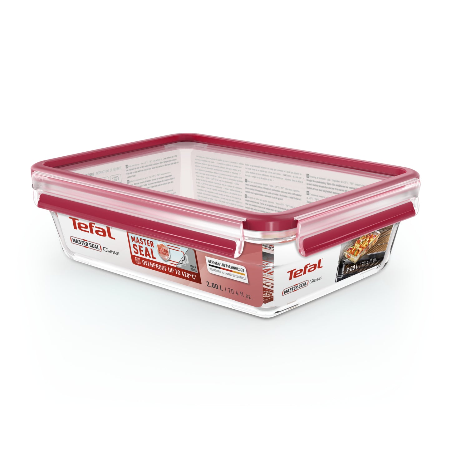 Tefal MasterSeal N10411 Rectangulaire Boîte 2 L Transparent, Rouge 1 pièce(s)