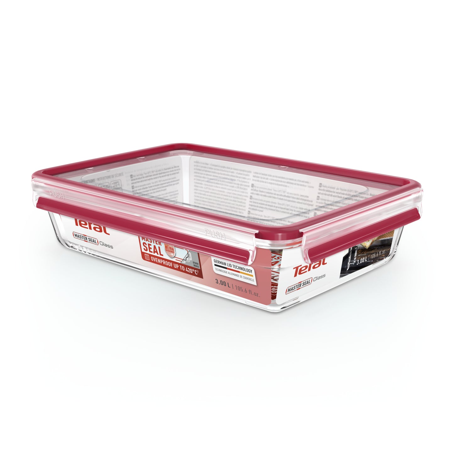 Tefal MasterSeal N10412 Rectangulaire Boîte 3 L Transparent, Rouge 1 pièce(s)