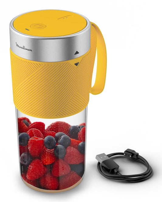 Moulinex Lightmix LM1C0210 blender 0,3 L Mixeur portable Acier inoxydable, Transparent, Jaune